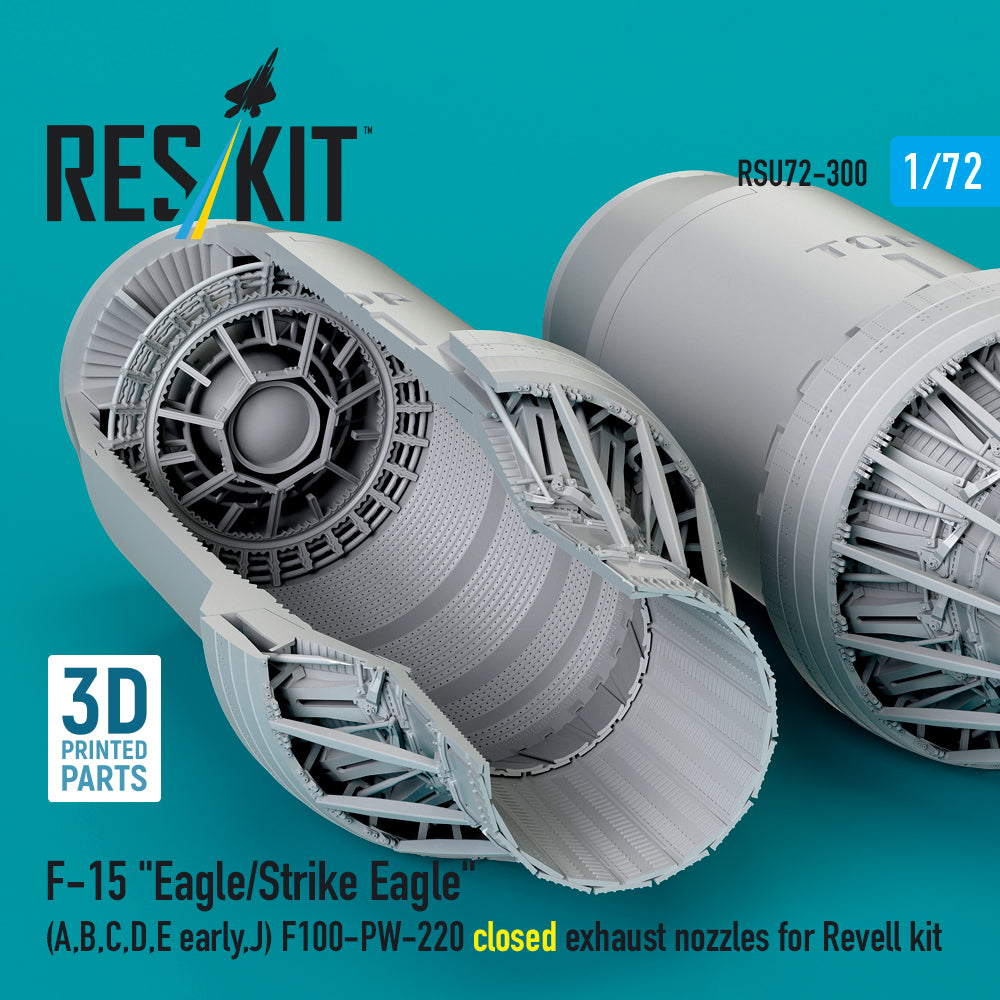 F‑15 Eagle/Strike Eagle (A, B, C, D, E early, J) F100-PW-220 closed exhaust nozzles for Revell kit (3D Printed) Scale 1:72 ResKit RSU72-0300
