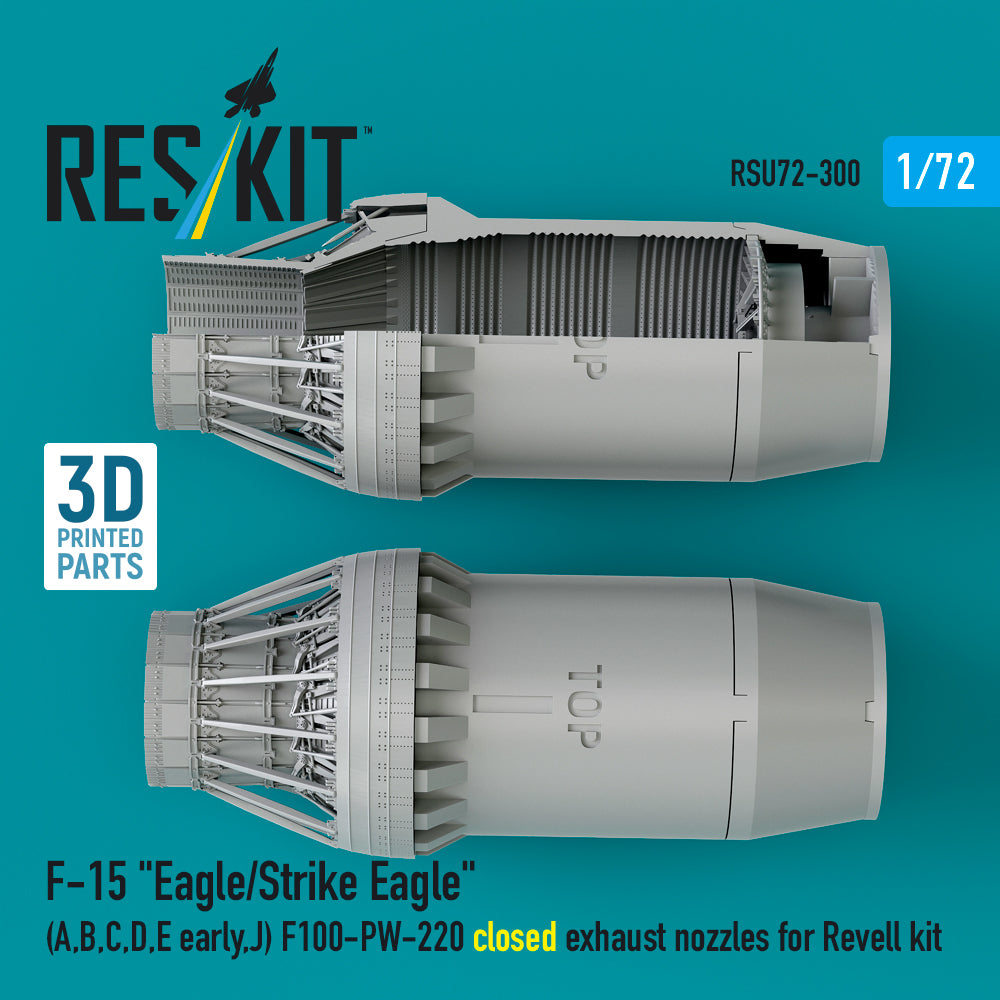F‑15 Eagle/Strike Eagle (A, B, C, D, E early, J) F100-PW-220 closed exhaust nozzles for Revell kit (3D Printed) Scale 1:72 ResKit RSU72-0300