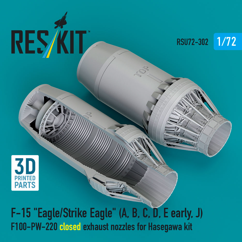 F‑15 Eagle/Strike Eagle (A, B, C, D, E early, J) F100-PW-220 closed exhaust nozzles for Hasegawa kit (3D Printed) Scale 1:72 ResKit RSU72-0302