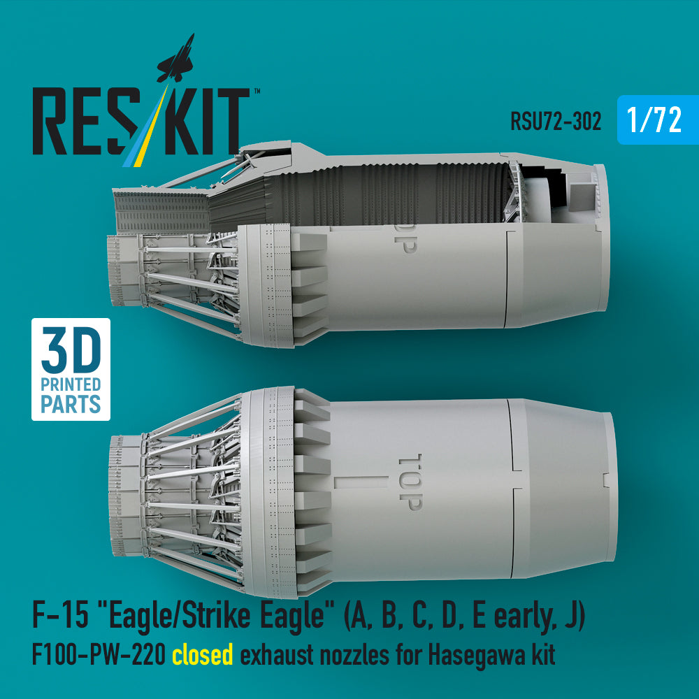 F‑15 Eagle/Strike Eagle (A, B, C, D, E early, J) F100-PW-220 closed exhaust nozzles for Hasegawa kit (3D Printed) Scale 1:72 ResKit RSU72-0302