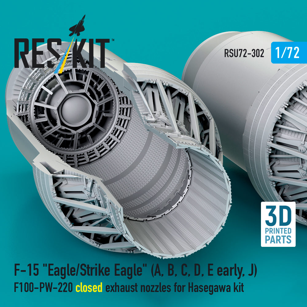F‑15 Eagle/Strike Eagle (A, B, C, D, E early, J) F100-PW-220 closed exhaust nozzles for Hasegawa kit (3D Printed) Scale 1:72 ResKit RSU72-0302