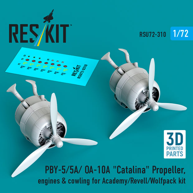 PBY-5/5A/ OA-10A Catalina Propeller, engines & cowling for Academy/Revell/Wolfpack kit (3D printed) Scale 1:72 ResKit RSU72-0310