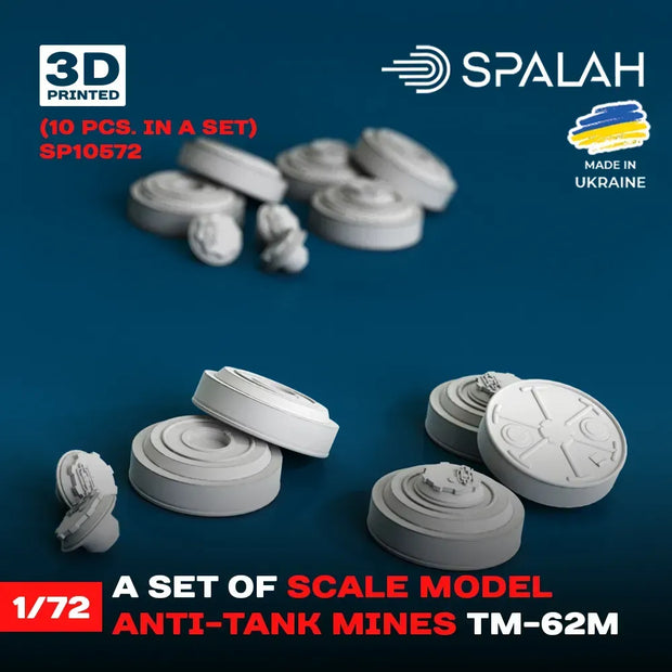 Spalah SP10572 Anti-tank mines TM-62M (10 pcs.) Scale Model Kit for Diorama 1:72 | Detailed 3D Printed Resin Kit