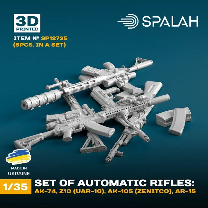 Spalah SP12735 Automatic rifles: AK-74, AK-74 without magazine, Z10 (UAR-10), AK-105 (ZENITCO), AR-15 (5 pcs) Scale Model Kit 1:35