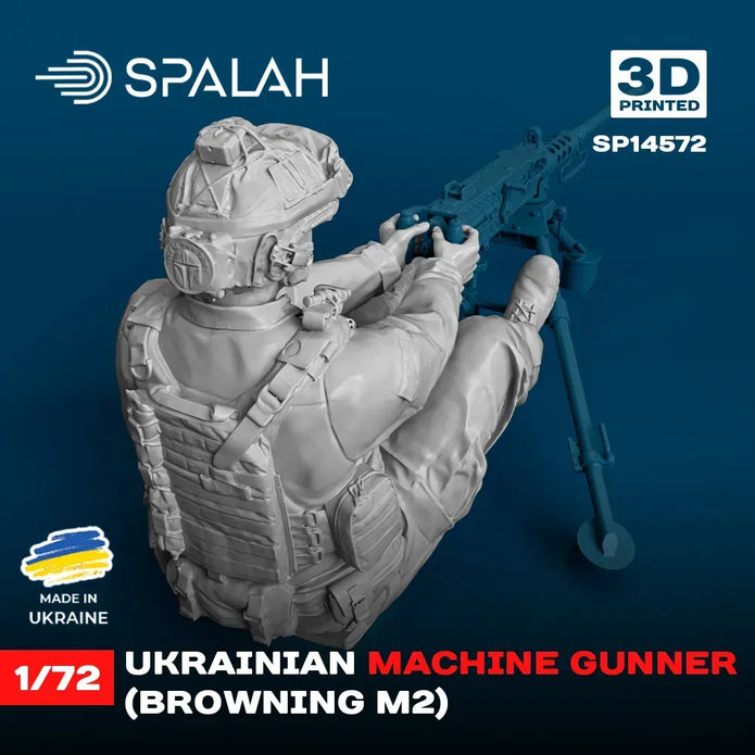 Spalah SP14572 Ukrainian Machine Gunner (Browning M2) Scale Figure Model 1:72 | Detailed 3D Printed Resin Kit