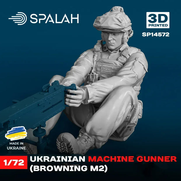 Spalah SP14572 Ukrainian Machine Gunner (Browning M2) Scale Figure Model 1:72 | Detailed 3D Printed Resin Kit