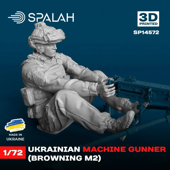 Spalah SP14572 Ukrainian Machine Gunner (Browning M2) Scale Figure Model 1:72 | Detailed 3D Printed Resin Kit