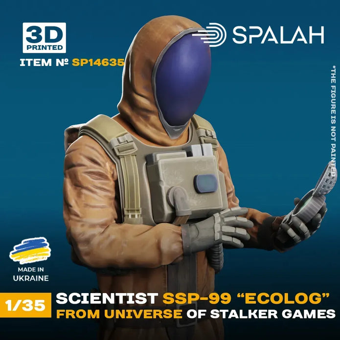 Spalah SP14635 Figure Scientist SSP-99 Ecologist from STALKER universe Scale 1:35 | Detailed 3D Printed Resin Kit