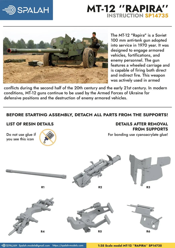 Spalah SP14735 MT-12 Rapira Scale Model Kit 1:35 | Detailed 3D Printed Resin Kit