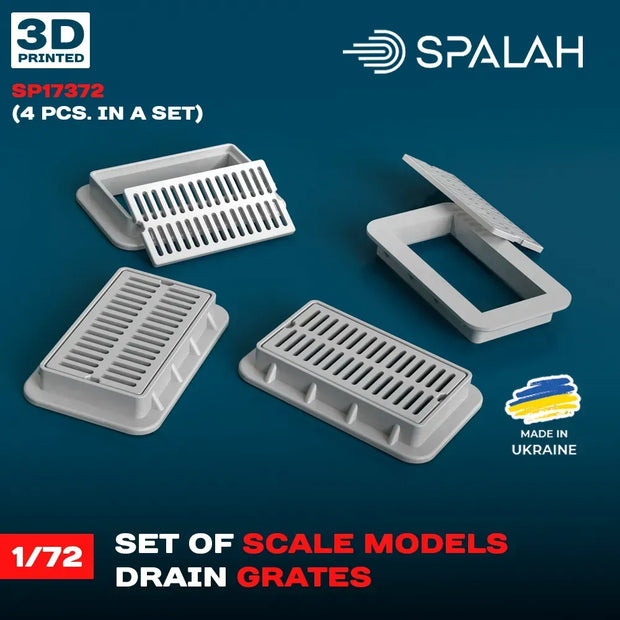 Spalah SP17372 Models Drain grates (4 pcs) Scale Model Kit for Diorama 1:72 | Detailed 3D Printed Resin Kit