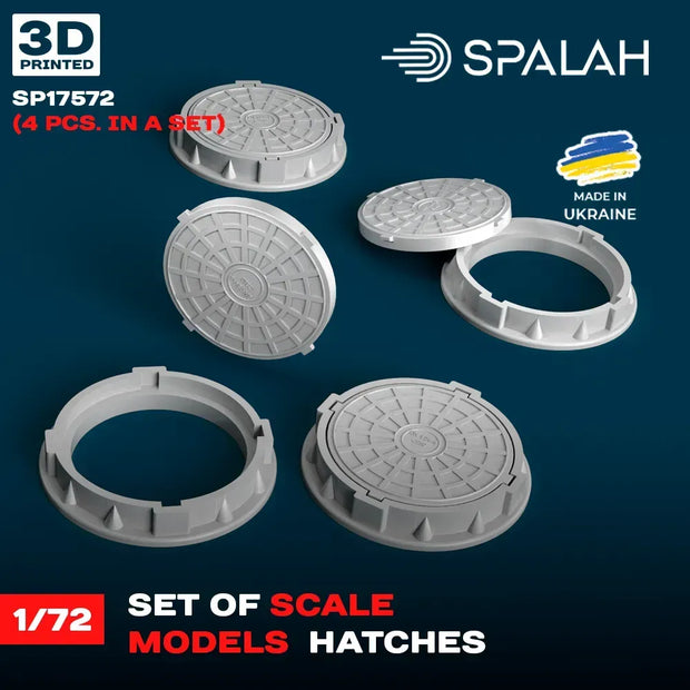 Spalah SP17572 Models Hatches (4 pcs) Scale Model Kit for Diorama 1:72 | Detailed 3D Printed Resin Kit