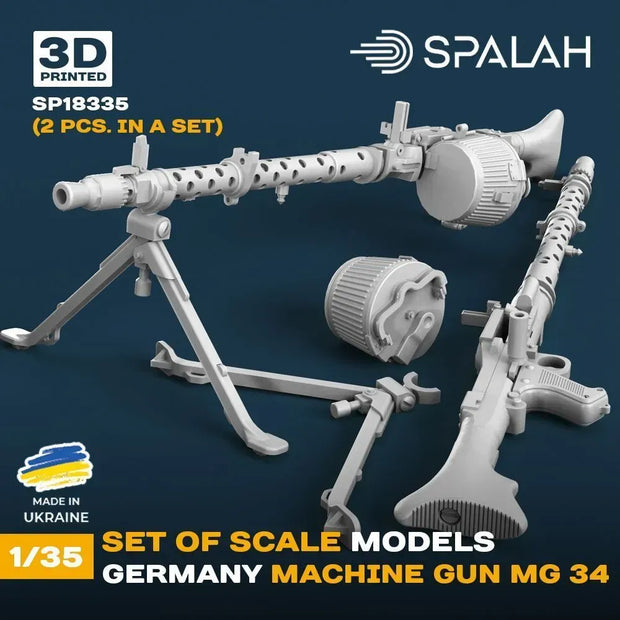 Spalah SP18335 Machine gun MG-34 (2 pcs) Scale Model Kit 1:35 | Detailed 3D Printed Resin Kit