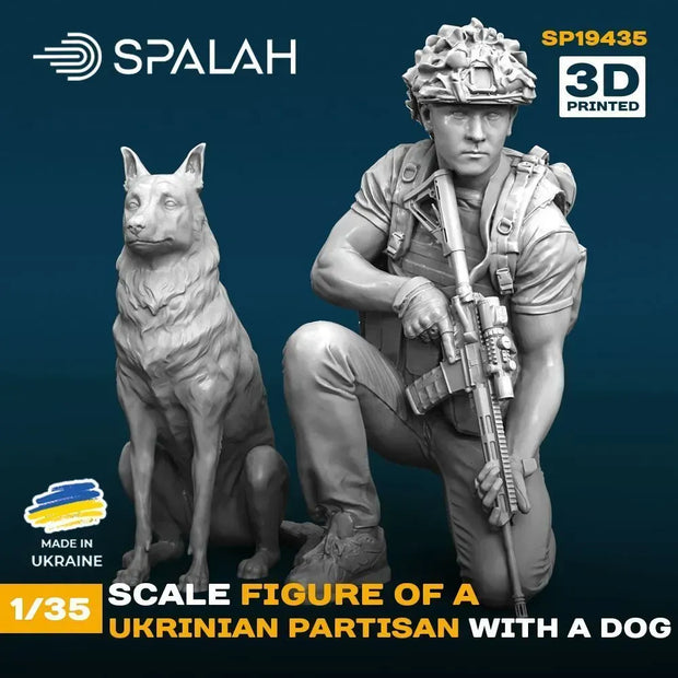 Spalah SP19435 Figure Ukraininan partisan with a dog Scale 1:35 | Detailed 3D Printed Resin Kit