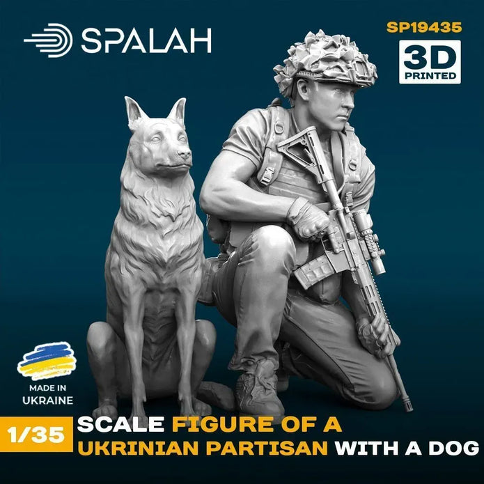 Spalah SP19435 Figure Ukraininan partisan with a dog Scale 1:35 | Detailed 3D Printed Resin Kit