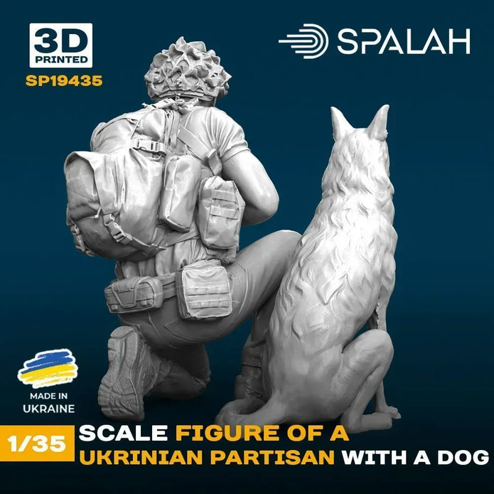 Spalah SP19435 Figure Ukraininan partisan with a dog Scale 1:35 | Detailed 3D Printed Resin Kit