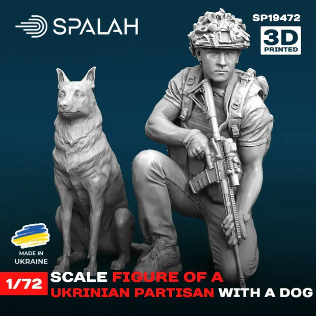 Spalah SP19472 Ukraininan partisan with a dog Scale Figure Model 1:72 | Detailed 3D Printed Resin Kit