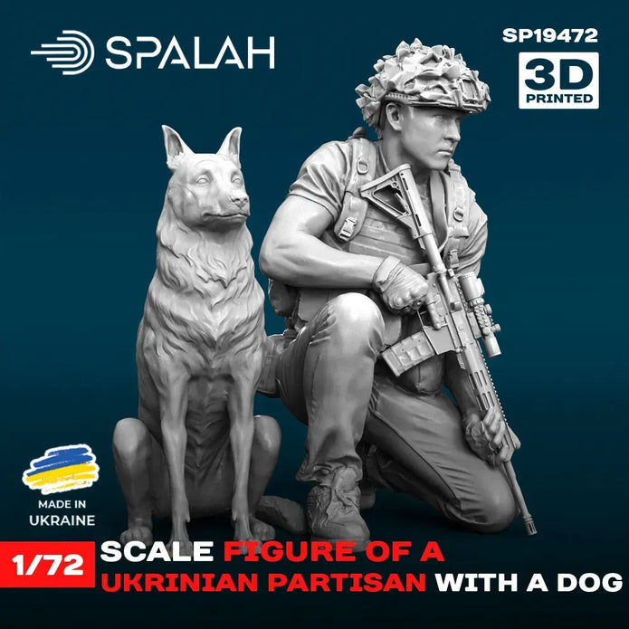 Spalah SP19472 Ukraininan partisan with a dog Scale Figure Model 1:72 | Detailed 3D Printed Resin Kit