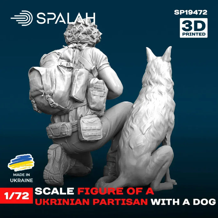 Spalah SP19472 Ukraininan partisan with a dog Scale Figure Model 1:72 | Detailed 3D Printed Resin Kit
