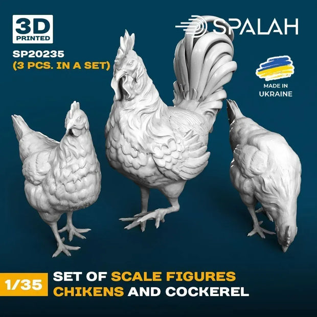 Spalah SP20235 Figures Chikens and cockerel Scale Figure 1:35 | Detailed 3D Printed Resin Kit