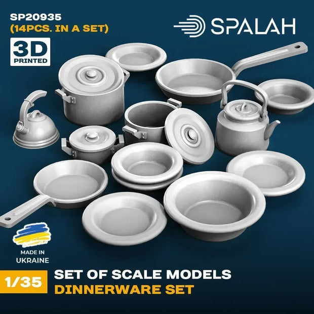 Spalah SP20935 Models Dinnerware set (14 pcs) Scale Model Kit for Diorama 1:35 | Detailed 3D Printed Resin Kit