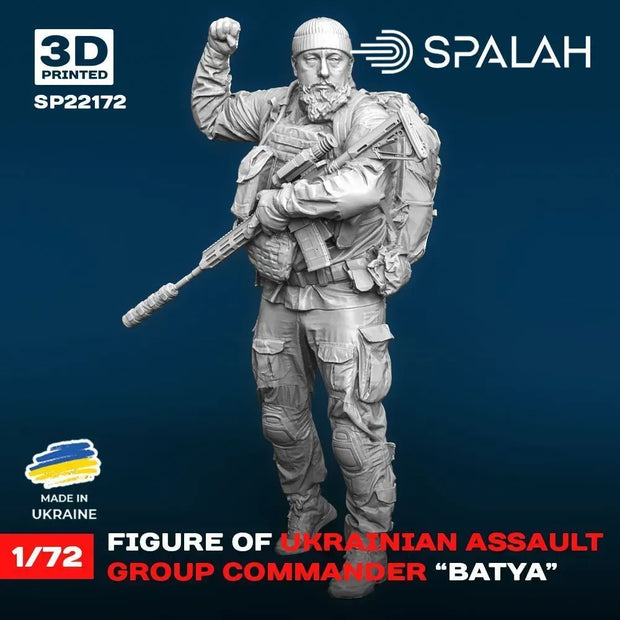 Spalah SP22172 Ukrainian assault group commander Batya Scale Figure Model 1:72 | Detailed 3D Printed Resin Kit