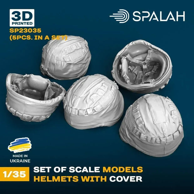 Spalah SP23035 Helmets with cover (5 pcs.) Scale Model Kit for Diorama 1:35 | Detailed 3D Printed Resin Kit