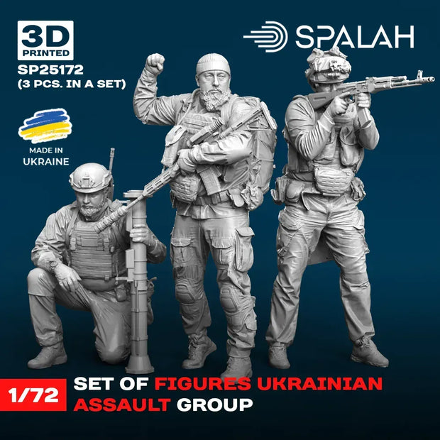 Spalah SP25172 Ukrainian assault group (3 pcs.) Scale Figure Model 1:72 | Detailed 3D Printed Resin Kit