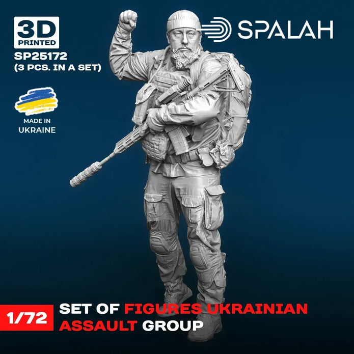 Spalah SP25172 Ukrainian assault group (3 pcs.) Scale Figure Model 1:72 | Detailed 3D Printed Resin Kit