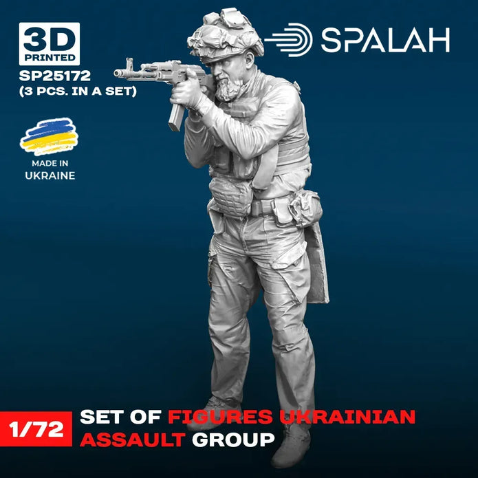 Spalah SP25172 Ukrainian assault group (3 pcs.) Scale Figure Model 1:72 | Detailed 3D Printed Resin Kit