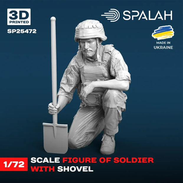 Spalah SP25472 Soldier with a shovel Scale Figure Model 1:72 | Detailed 3D Printed Resin Kit