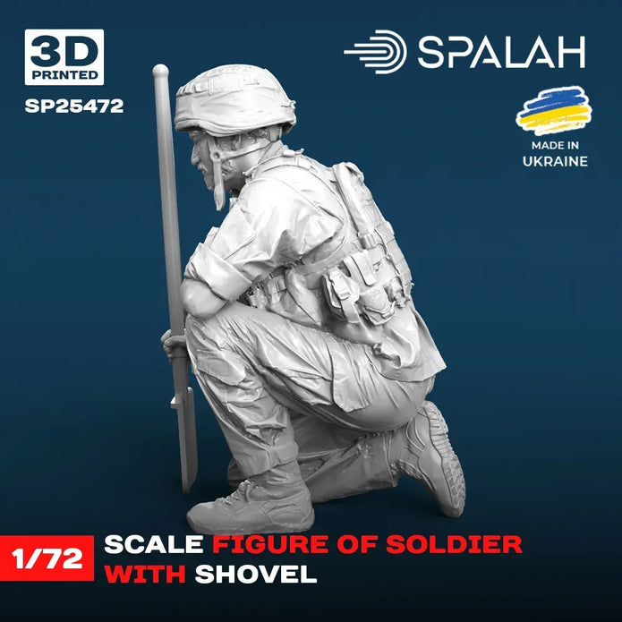 Spalah SP25472 Soldier with a shovel Scale Figure Model 1:72 | Detailed 3D Printed Resin Kit