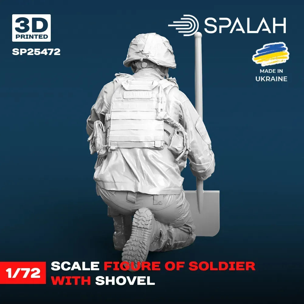 Spalah SP25472 Soldier with a shovel Scale Figure Model 1:72 | Detailed 3D Printed Resin Kit