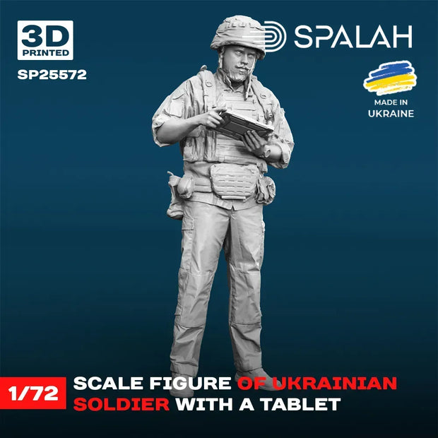 Spalah SP25572 Ukrainian soldier with a tablet Scale Figure Model 1:72 | Detailed 3D Printed Resin Kit