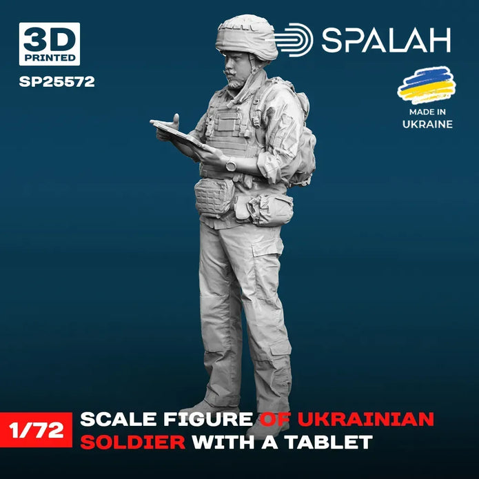 Spalah SP25572 Ukrainian soldier with a tablet Scale Figure Model 1:72 | Detailed 3D Printed Resin Kit