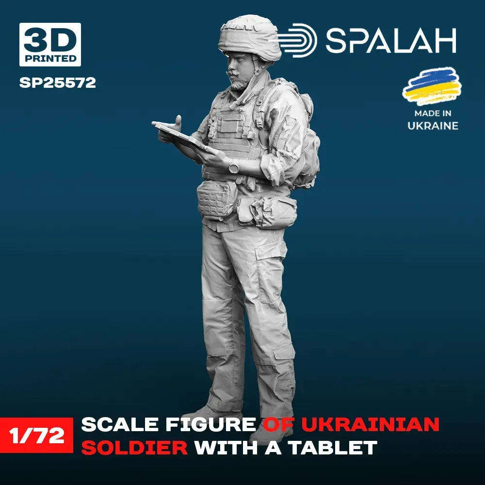 Spalah SP25572 Ukrainian soldier with a tablet Scale Figure Model 1:72 | Detailed 3D Printed Resin Kit