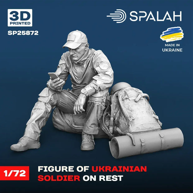 Spalah SP25872 Ukrainian soldier on rest Scale Figure Model 1:72 | Detailed 3D Printed Resin Kit