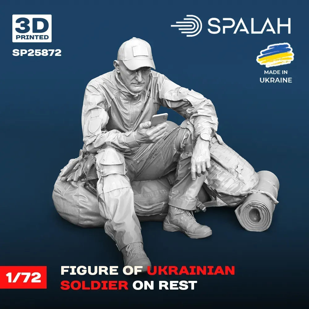 Spalah SP25872 Ukrainian soldier on rest Scale Figure Model 1:72 | Detailed 3D Printed Resin Kit