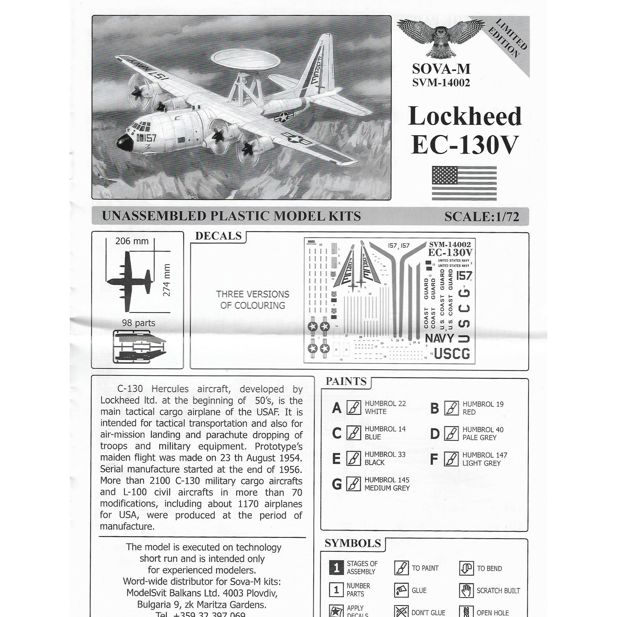 Lockheed EC-130V Hercules (AEW&C), Aircraft Model Kit Scale 1:144 SOVA-M SVM 14002
