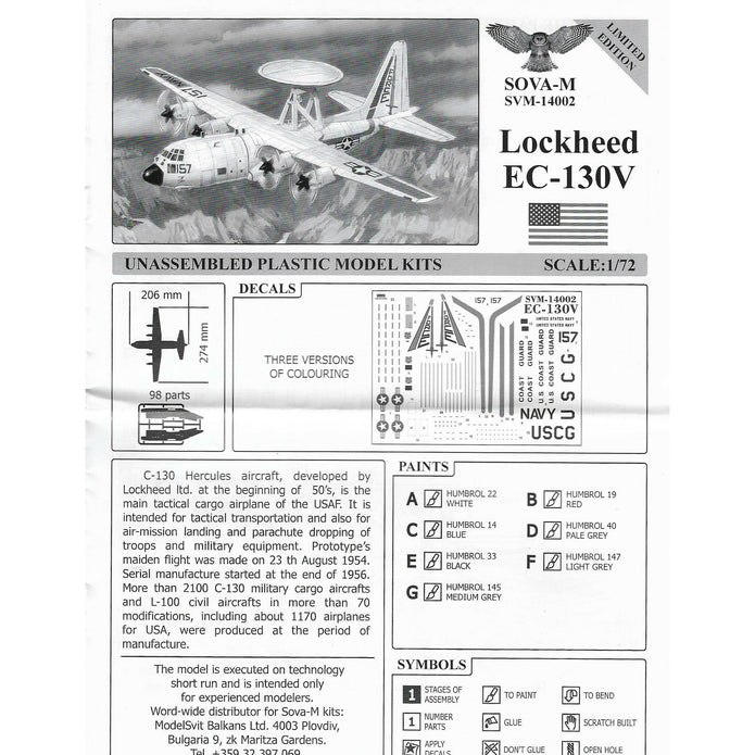 Lockheed EC-130V Hercules (AEW&C), Aircraft Model Kit Scale 1:144 SOVA-M SVM 14002