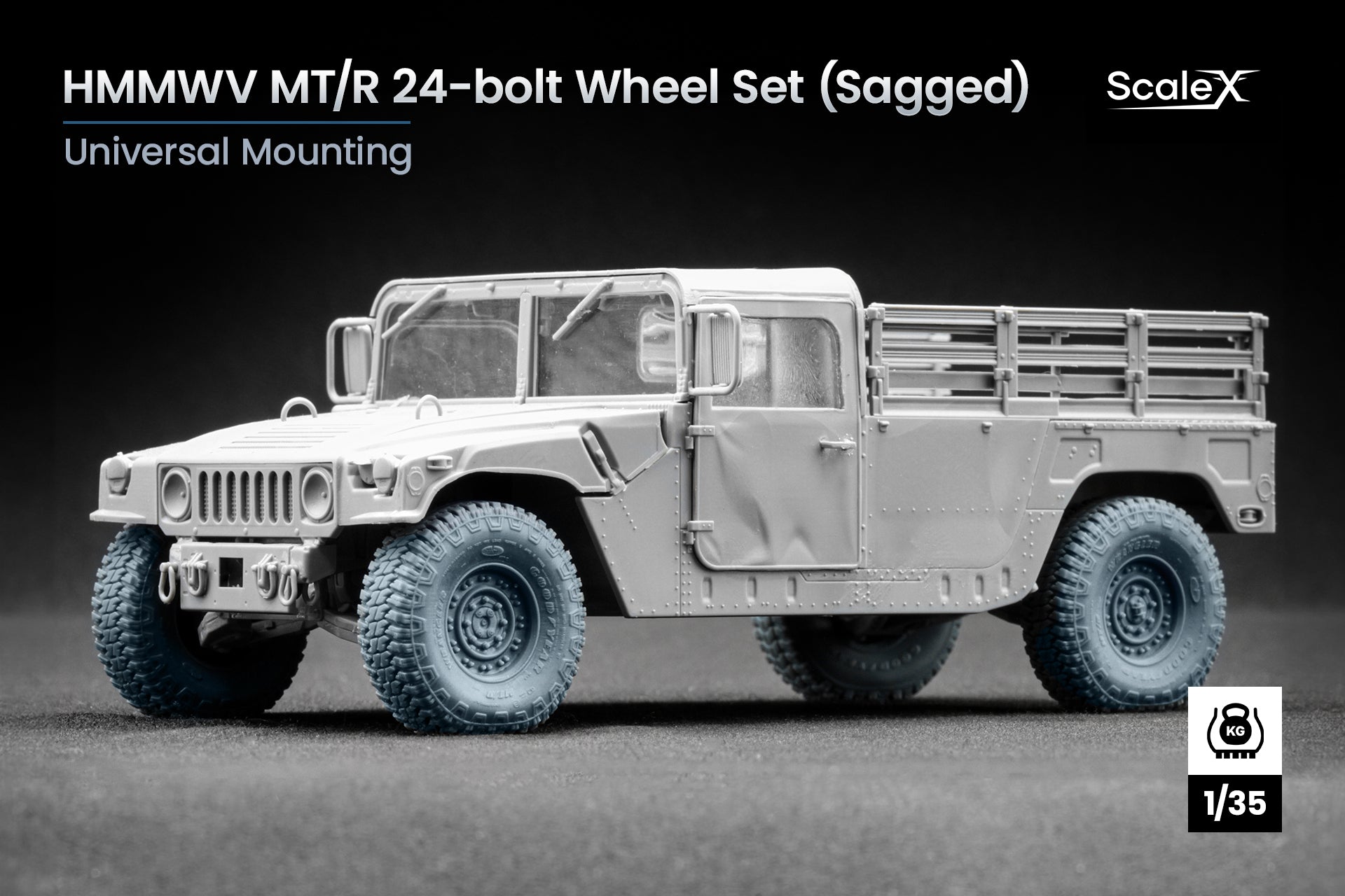 HMMWV MT/R 24-bolt Sagged Wheel Set (for Academy, ICM, Universal) 1:35 Scale X WM 35001S