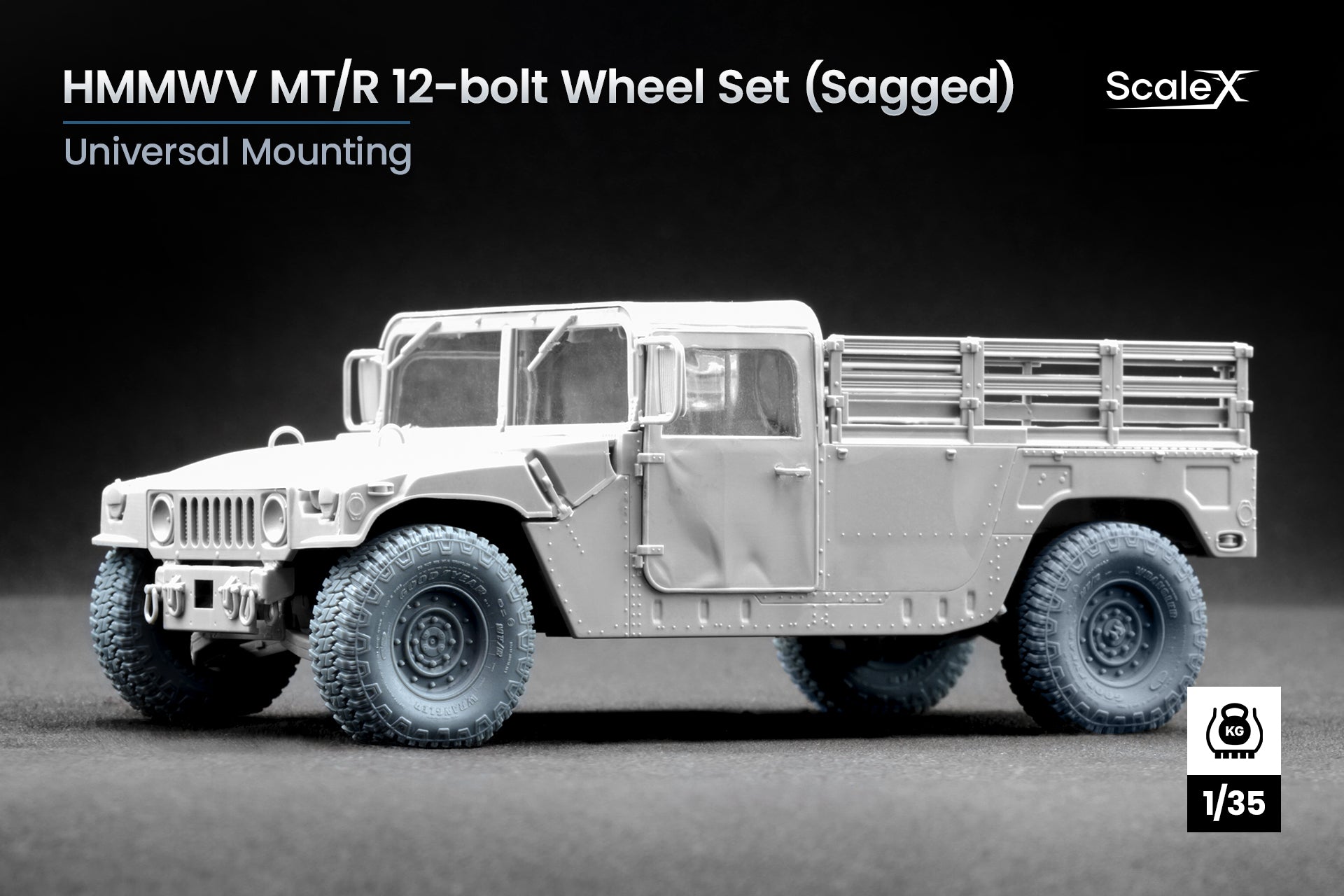 HMMWV MT/R 12-bolt Sagged Wheel Set (for Academy, ICM, Universal) 1:35 Scale X WM 35002S