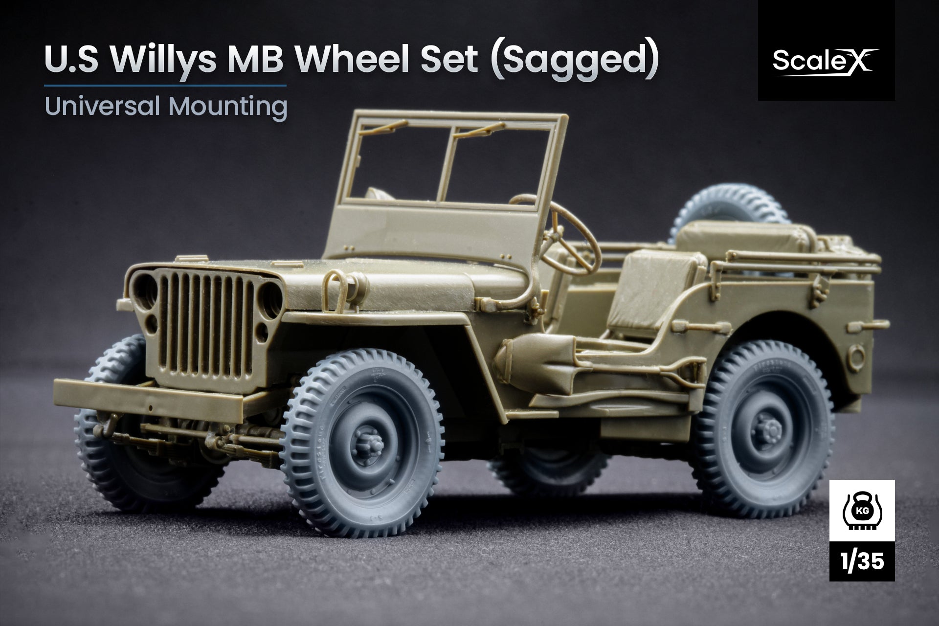 U.S Willys MB Sagged Wheel Set 1:35 Scale X WW 35001S