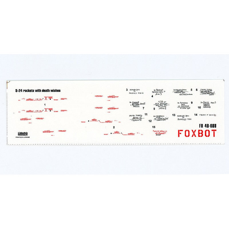 Foxbot 48-088 Decals Stencils for Missile S-24 with death wishes, Ukranian Air Forces Scale 1:48