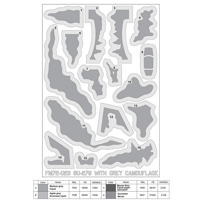 Foxbot FM 72-023 Masks for Sukhoi Su-27S, Ukrainian Air Forces, Grey camouflage Scale 1:72 for Aircraft Plastic Model Kit