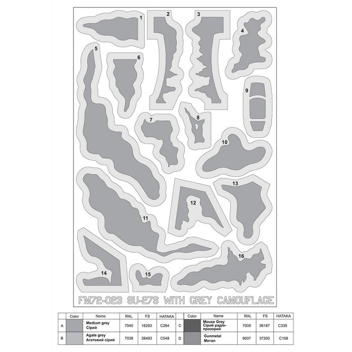 Foxbot FM 72-023 Masks for Sukhoi Su-27S, Ukrainian Air Forces, Grey camouflage Scale 1:72 for Aircraft Plastic Model Kit
