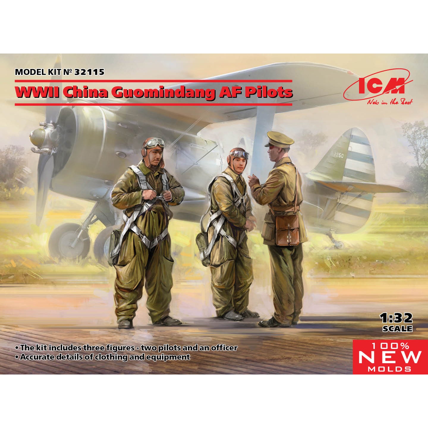ICM 32115 Plastic model kit Scale 1:32 WWII China Guomindang AF Pilots 3 figures