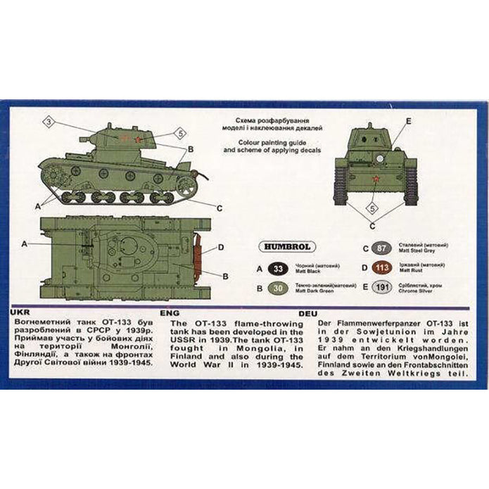 UMT 220 OT-133 Soviet flame-throwing tank Scale 1:72 Plastic Model Tank Kit