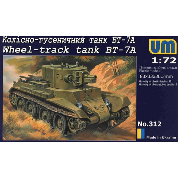 UMT 312 BT-7A Soviet wheel-track tank Scale 1:72 Plastic Model Tank Kit