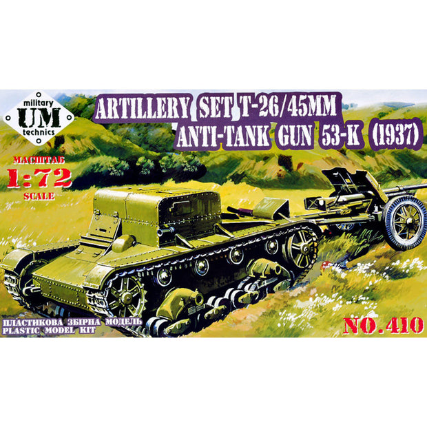 UMT 410 Artillery set T-26 / 45mm antitank gun 53-K(1937) Scale 1:72 Plastic Model Tank Kit