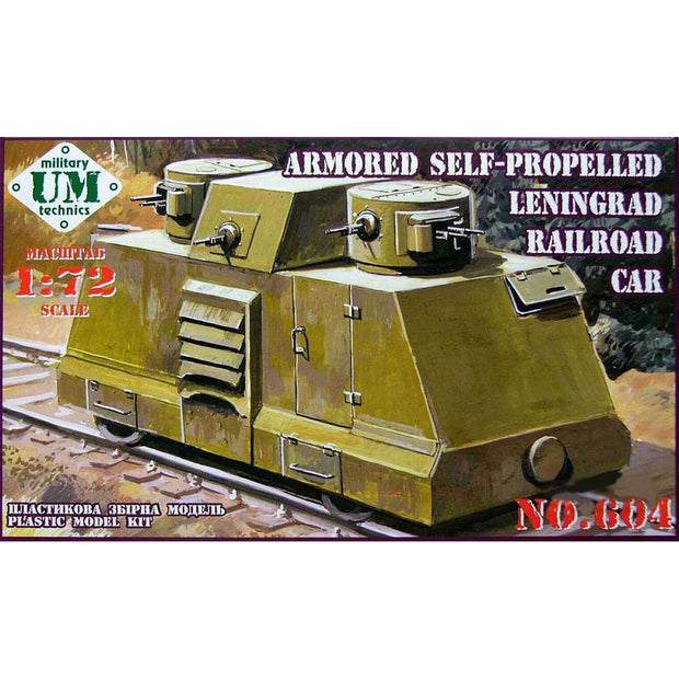 UMT 604 Armored self-propelled Leningrad railroad car Scale 1:72 Plastic Model Armoured Wagon Kit